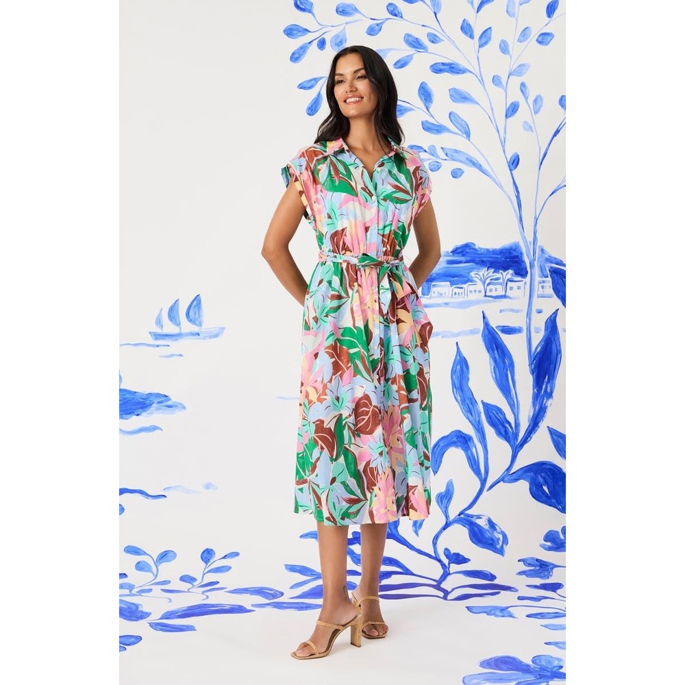 Maggy London Women's Cap Sleeve  Voile Floral Sleeveless‎ Shirt Dress Size 10
